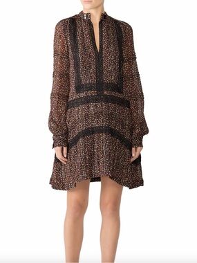 10 Crosby Derek Lam Black Multi-Color Floral Long-Sleeve Tunic Dress